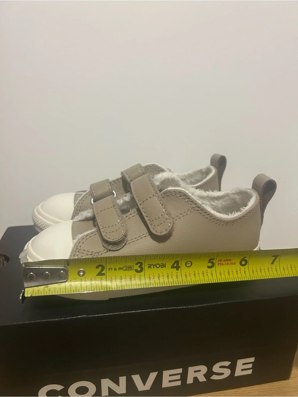 Converse Kids Taupe and White Velcro Sneakers with Plush Lining